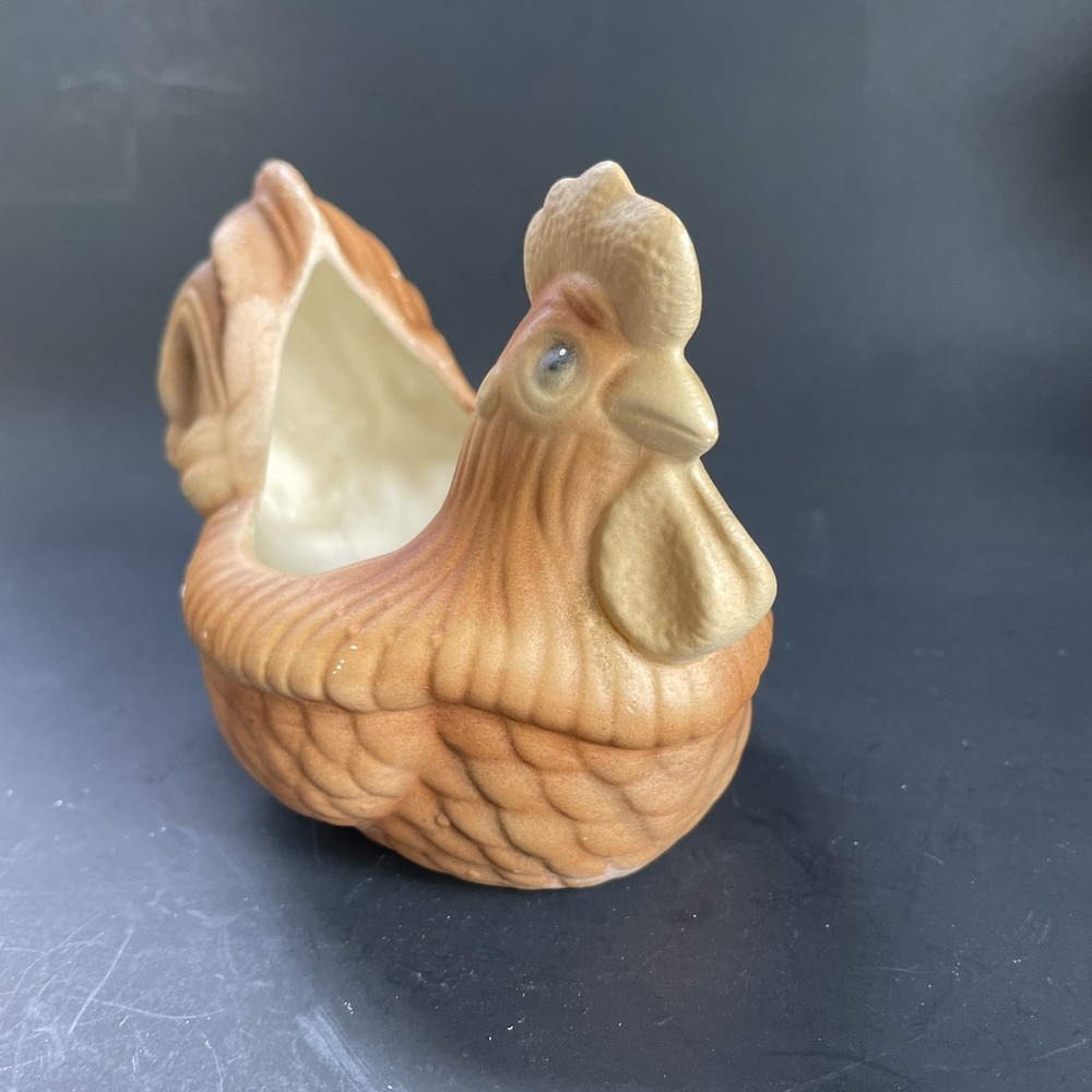 Vtg Chicken‎ Planter Dish Trinket Ceramic Scouring Pad Holder Brown Country Farm